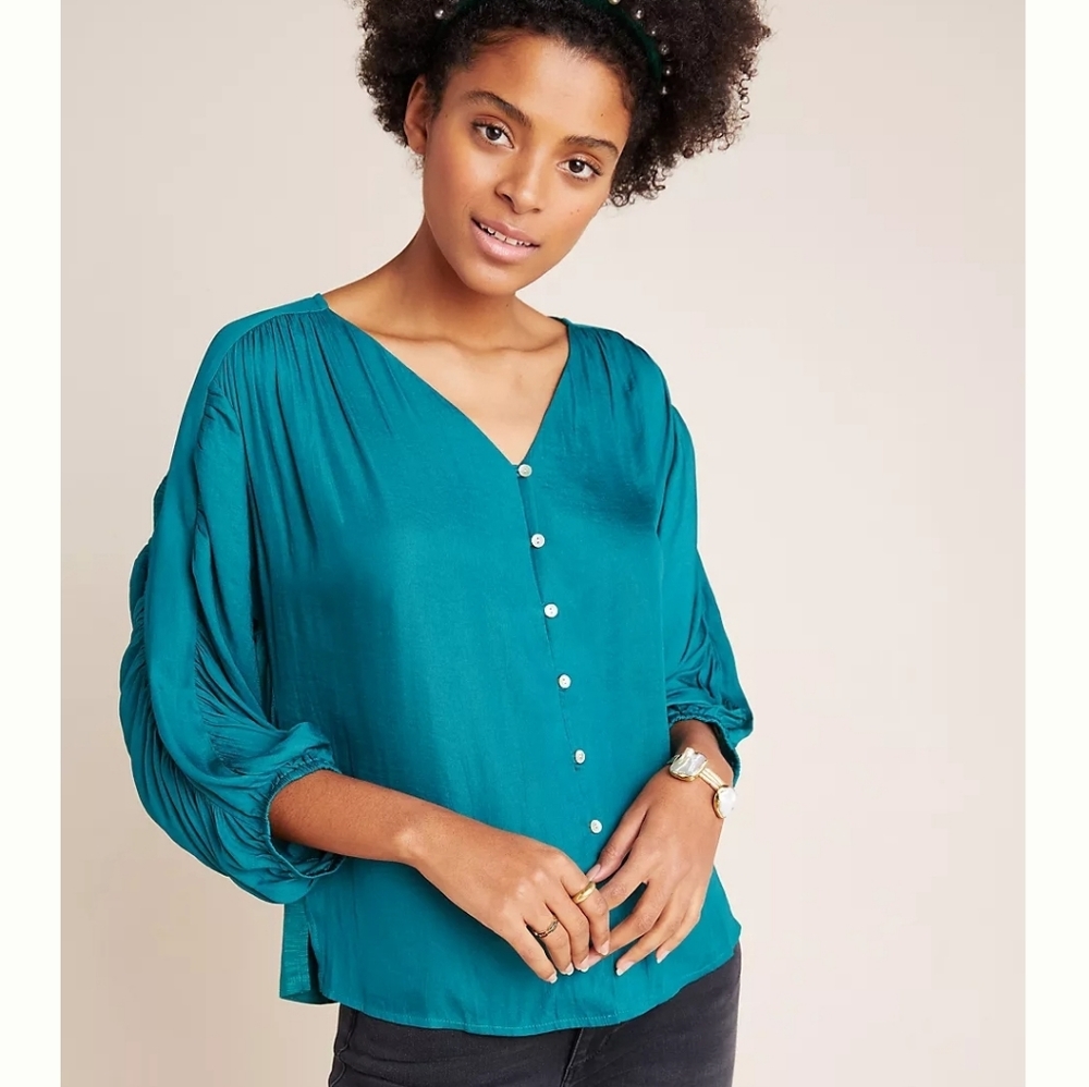 Dolan Ruched Buttondown Top By Anthropologie - image 1